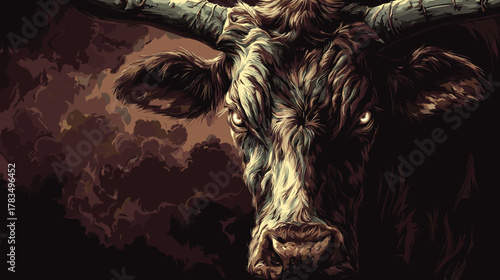 Dark Fantasy Scary Monster Cow Vector Illustration