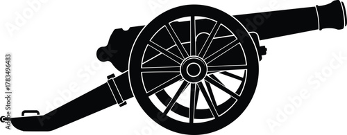 Illustration of silhouette of an old cannon, a symbol of war