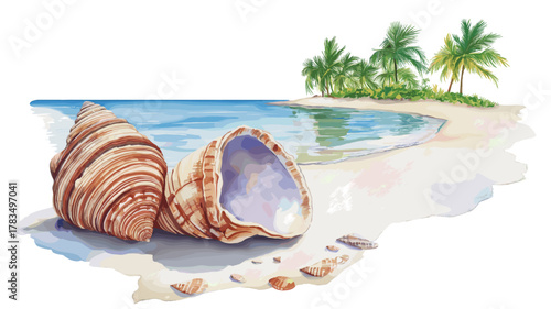 Shell Beach. Shell Beach hand drawn watercolor illustration