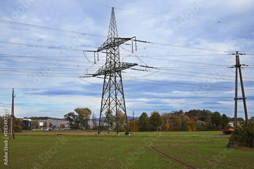Transposition on power line at Oberwart, Burgenland, Austria, Europe, Central Europe
