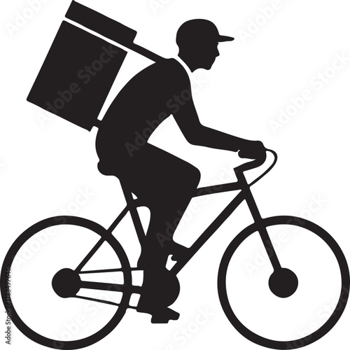 Silhouette of a delivery man riding bicycle with a package