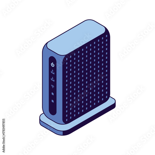 Isometric illustration of a modern internet router or modem device.