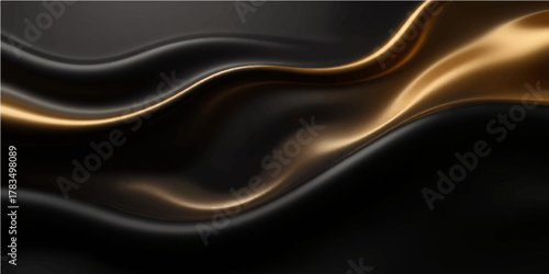 Abstract background with a smooth, flowing golden smoke wave over a blue and purple velvet texture