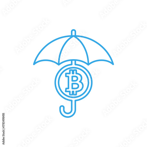 Bitcoin protection icon with umbrella for crypto currency safety