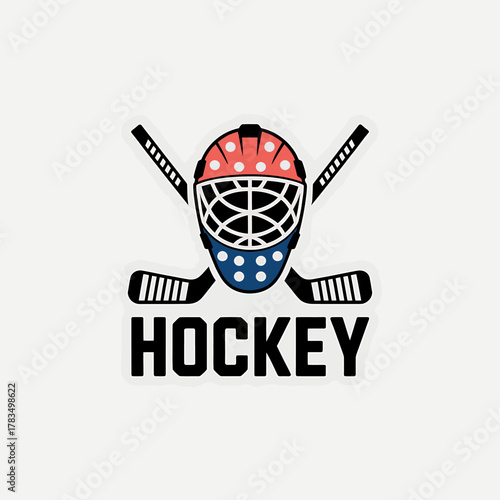 Ice hockey goalie mask with sticks logo, sports team graphic