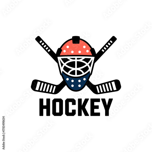 Hockey goalie mask and crossed sticks logo, sport team emblem