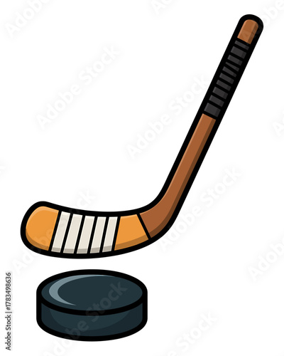Ice hockey stick and puck, essential equipment for winter sports