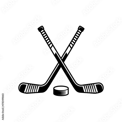 Crossed ice hockey sticks and puck vector illustration on white