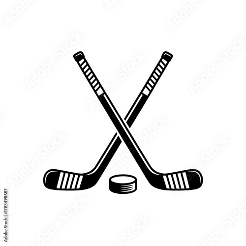Crossed ice hockey sticks and puck simple vector illustration