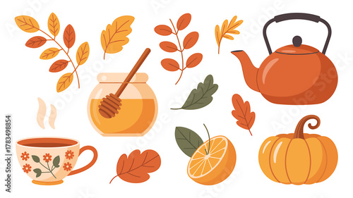 Autumn harvest and cozy comfort collection with fall items