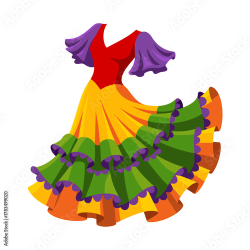 Vibrant ruffled traditional folk dance dress for celebration