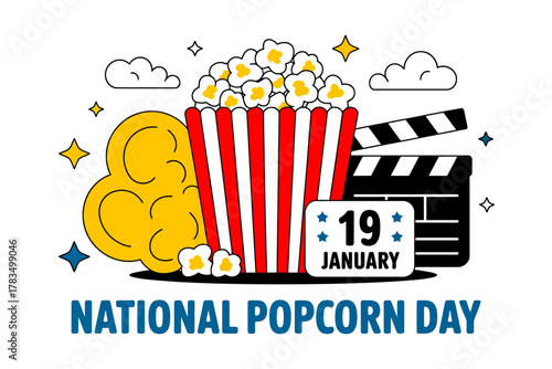 National popcorn day celebration vector art with film clapper
