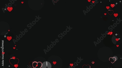 animated falling red hearts valentines day romantic abstract loop motion graphics 4k uhd. romantic red hearts animation dark background falling motion graphics love celebration