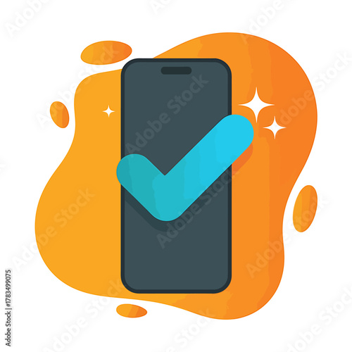 Mobile phone with checkmark for successful task completion icon