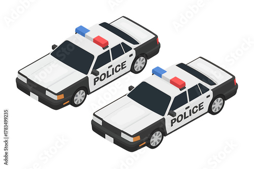 Isometric police patrol cars illustration isolated for law enforcement
