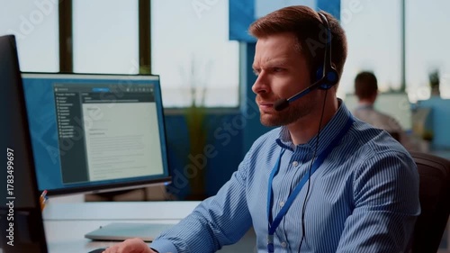 Focused Customer Service Agent Working on Computer Stock Video