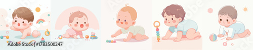 vector of baby learning to crawl