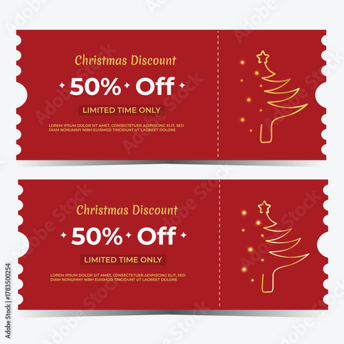 Christmas Discount Coupons/Voucher  Card Template With Christmas Tree And Sparkles