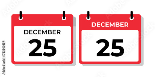 25 December month single day vector, illustration, calendar with red, black and white color background calendar December 25
