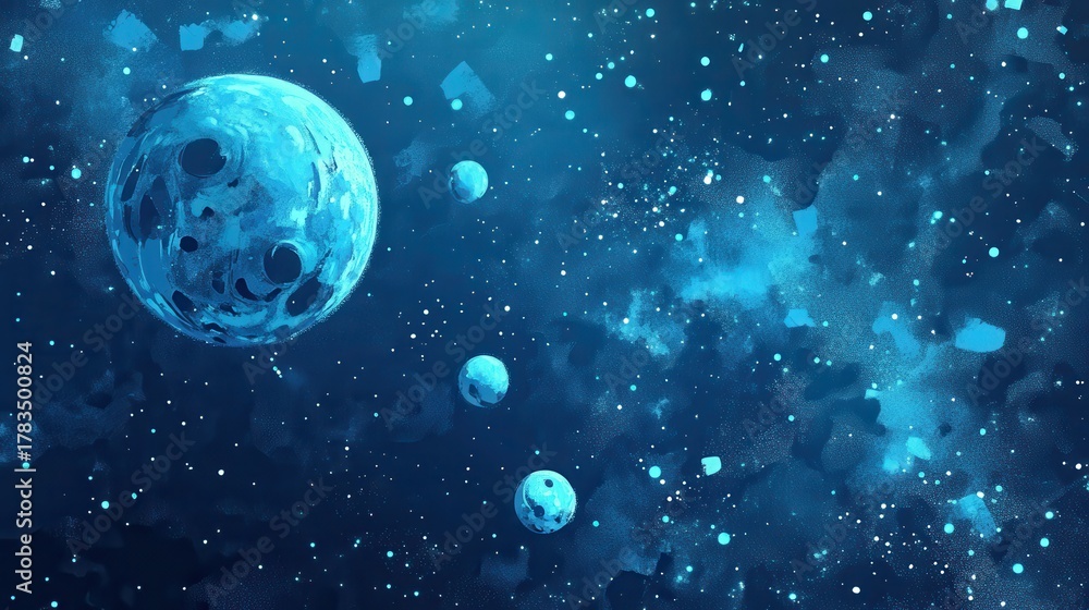 Naklejka premium Four planets surrounded by nebulae and stardust in deep space