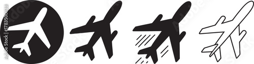 Airplane icons in various styles on white background aircraft flight