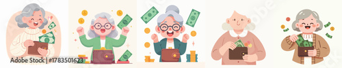 vector of grandmother opening wallet