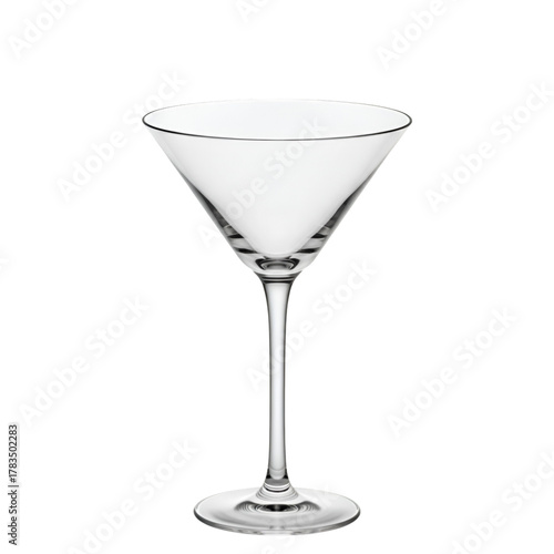 Empty clear martini glass isolated on transparent background
