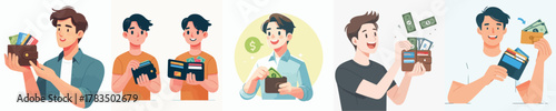 vector of young man opening wallet