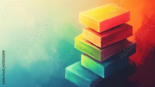 Stacked rectangular shapes display a vibrant color gradient spectrum