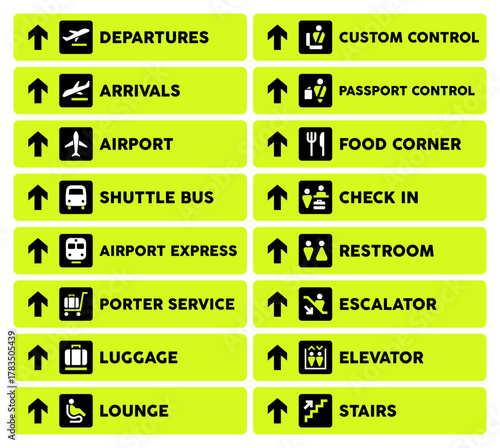 All in One Airport Sign stock Illustration - Airport Direction signs icons design Green and Black-7.eps