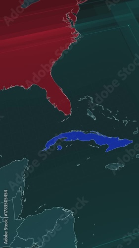 Zoom in to the map of Straits of Florida between USA and Cuba, with text, textless.