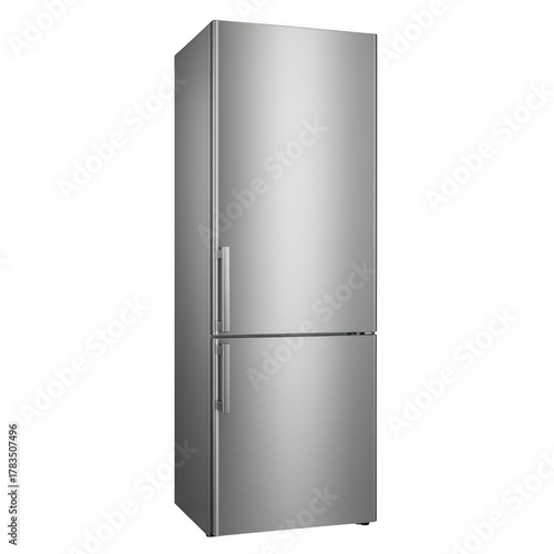 Modern stainless steel refrigerator isolated on transparent background