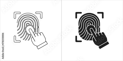Fingerprint scanning icon with a finger touching the print, representing security and identification