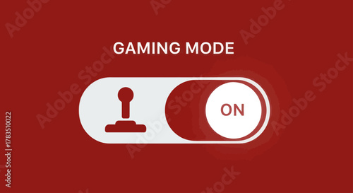 A digital toggle switch is activated, turning on the gaming mode feature on a red background.