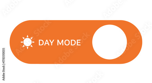 Orange toggle switch with sun icon and 'DAY MODE' text, indicating an active day mode setting.