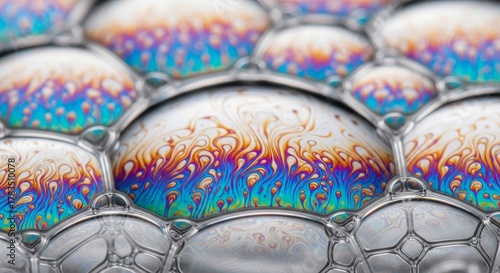 Iridescent Soap Bubbles Surface Captivating Macro Photography