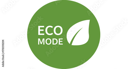 Green circular icon with the words ECO MODE and a white leaf, representing environmental conservation.