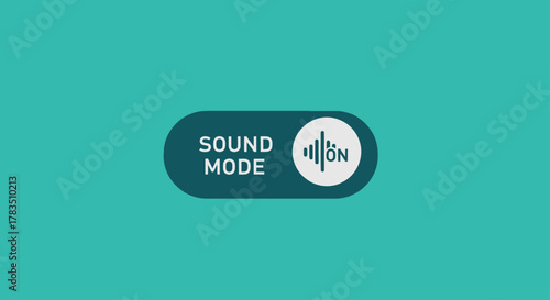 A flat design toggle switch for sound mode, shown in the 'on' position against a solid teal background.