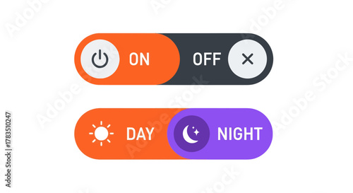 Two modern toggle switches, one for on/off power control and another for day/night mode selection.