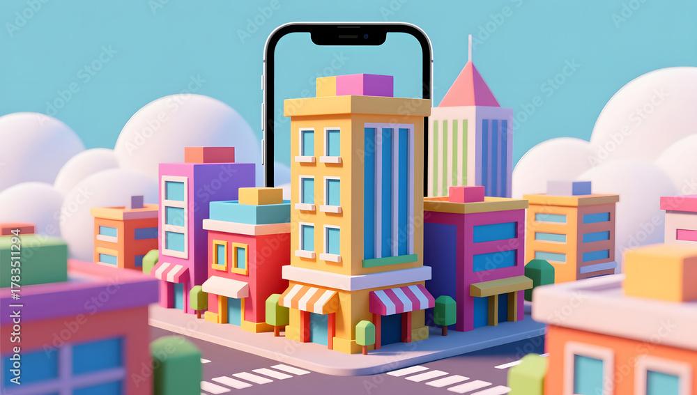 Fototapeta premium Urban architecture commercial construction travel destination landscape landmark illustration