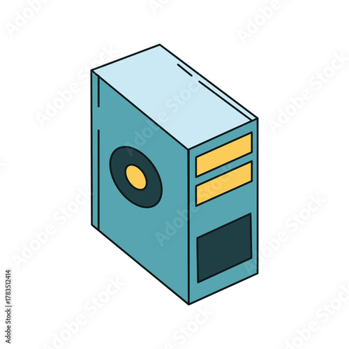 Isometric computer tower illustration.