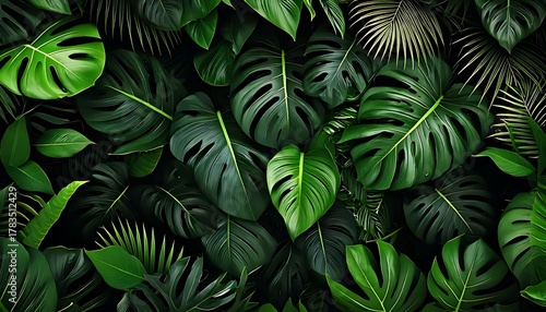 Wallpaper Mural Palm leaves, monstera leaves, lush vegetation, jungle, green foliage, and tropical leaves Torontodigital.ca