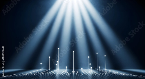 上昇への軌跡: ドラマチックなスポットライトが照らす成功と進歩のステージ背景