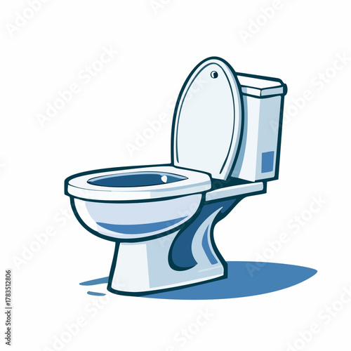 Clean white toilet illustration isolated on white background with blue accents