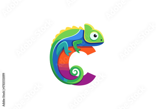 Chameleon Mascot with Initial Letter C Logo