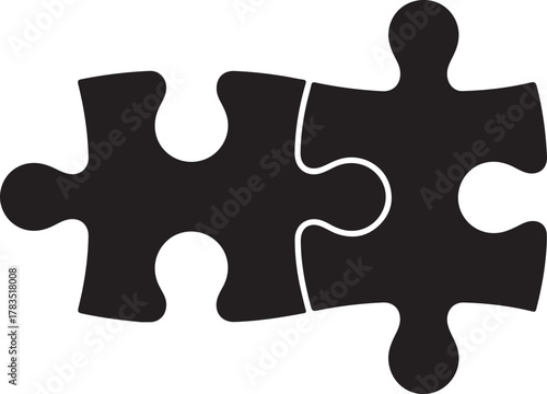Two pieces of jigsaw puzzle or autism puzzle piece symbol flat vector icon for apps and websites