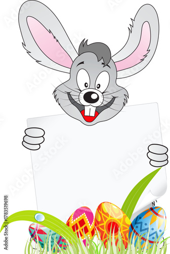Easter Poster with Eggs, Rabbit and Sheet of Paper