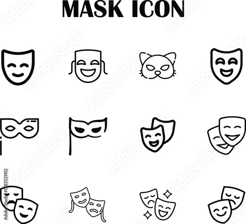 Minimal mask icon vector illustration, flat design symbol for privacy, disguise, or costume themes