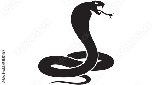 Cobra snake silhouette aggressive pose with tongue out vector illustration isolated on white background