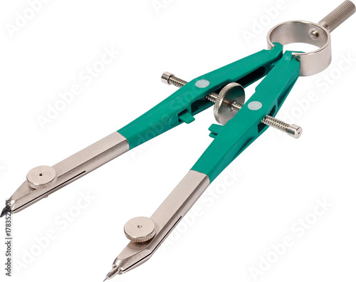 Macro of drawing compasses isolated on white background